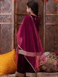 pspeaches Girls Gotta Patti Velvet Kurta With Palazzos & Dupatta