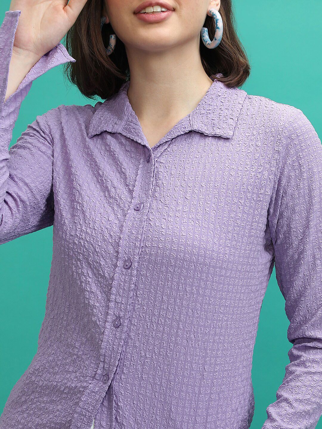 Tokyo Talkies Purple Self Design Casual Shirt