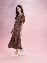 DressBerry Ethnic Print Cut-Out Back A-Line Midi Dress