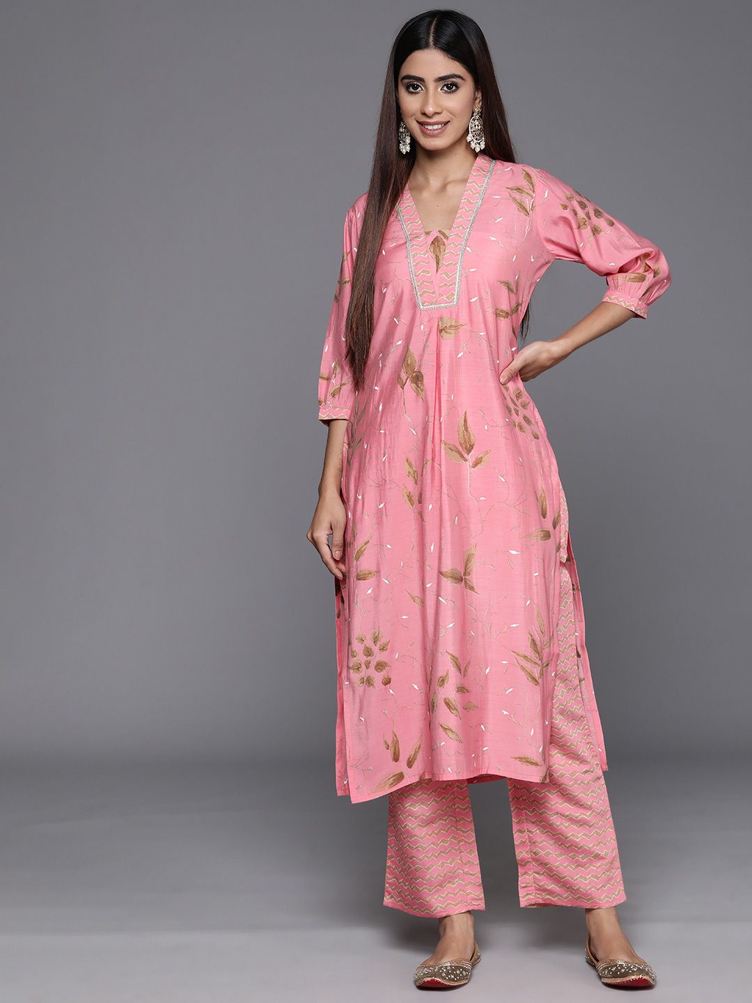 Libas Floral Printed Regular Gotta Patti Kurta with Palazzos