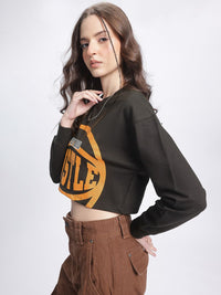DressBerry Hustle Hard Printed Crop Sweatshirt