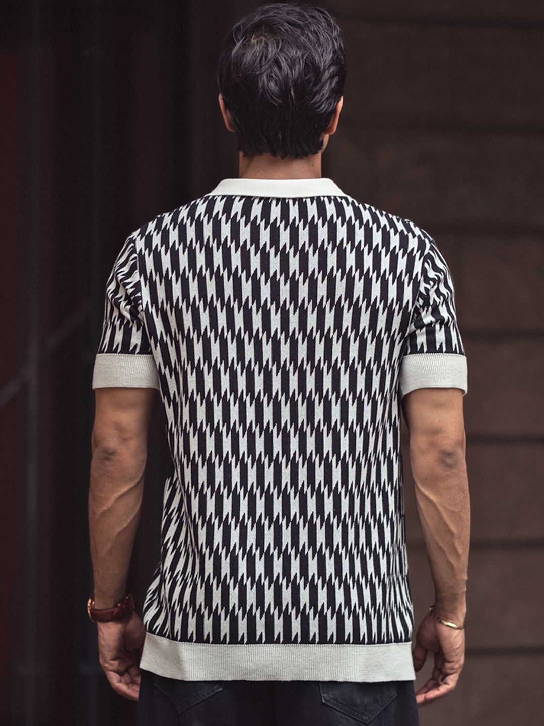 Powerlook Men Abstract Printed Polo Collar Pure Cotton T-shirt