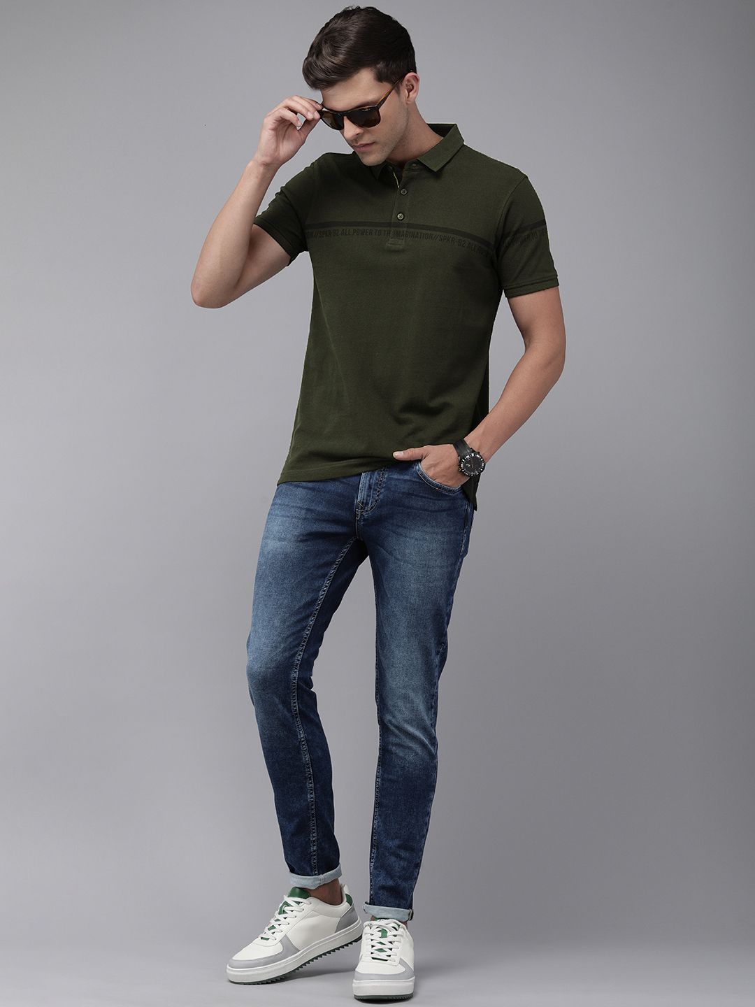 SPYKAR Typography Printed Polo Collar Pure Cotton Slim Fit T-shirt