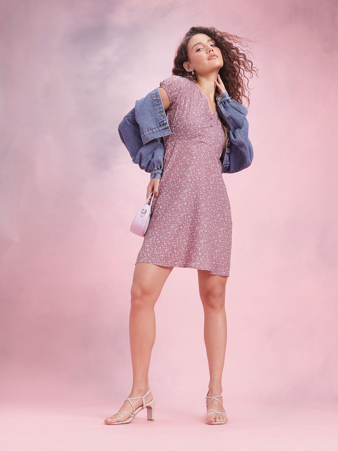 DressBerry Floral Print Puff Sleeve A-Line Mini Dress