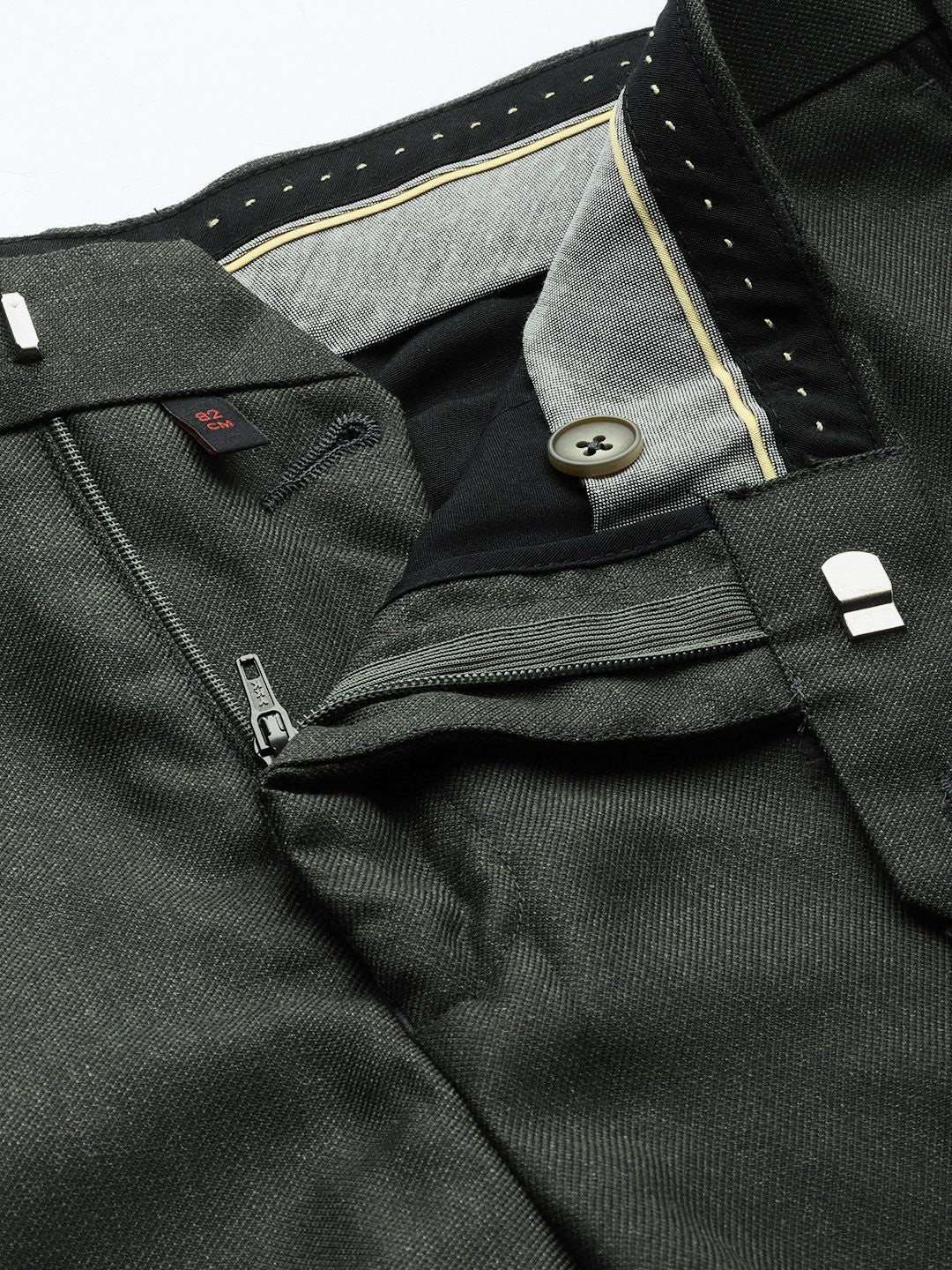 Raymond Men Green Slim Fit Solid Formal Trousers