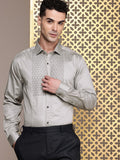 House of Pataudi Pure Cotton Geometric Embroidered Party Shirt