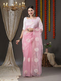 Saree mall Pink & White Floral Organza Banarasi Sarees