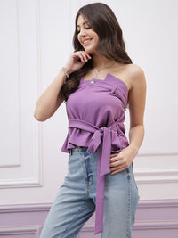 Athena Lavender Strapless Tie-Up Detailed Scuba Tube Top