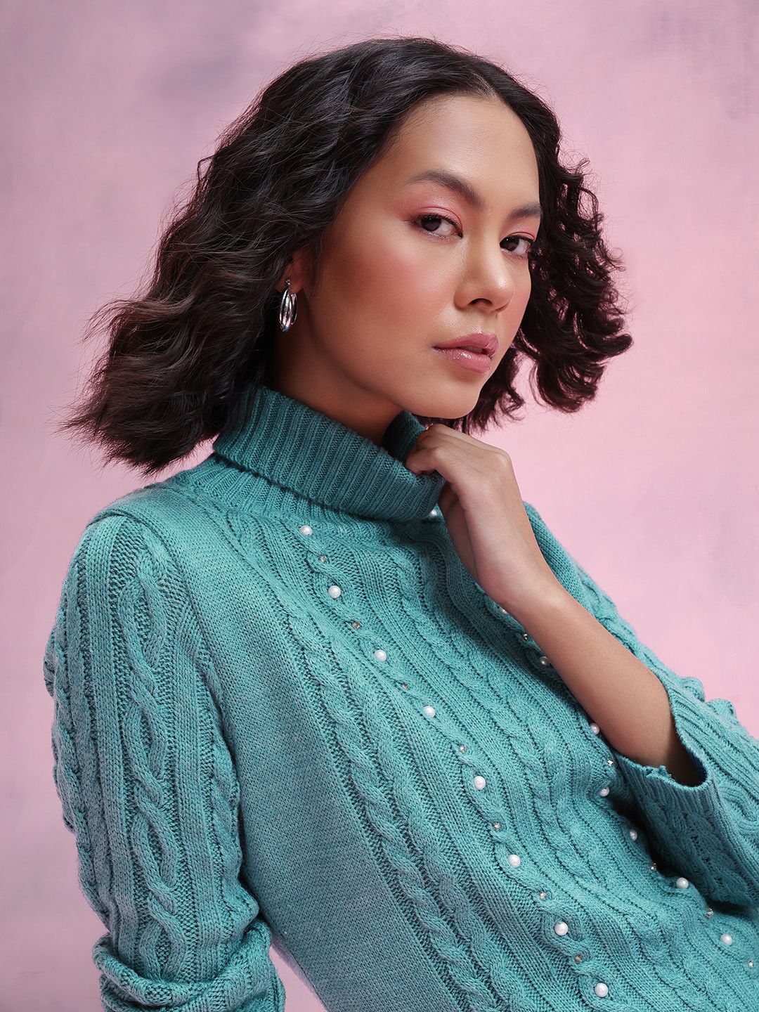 DressBerry Embellished Cable Knit Sheath Acrylic Winter Dress