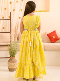 pspeaches Girls Ethnic Motifs Printed Fit & Flare Maxi Ethnic Dress with Dupatta & Belt