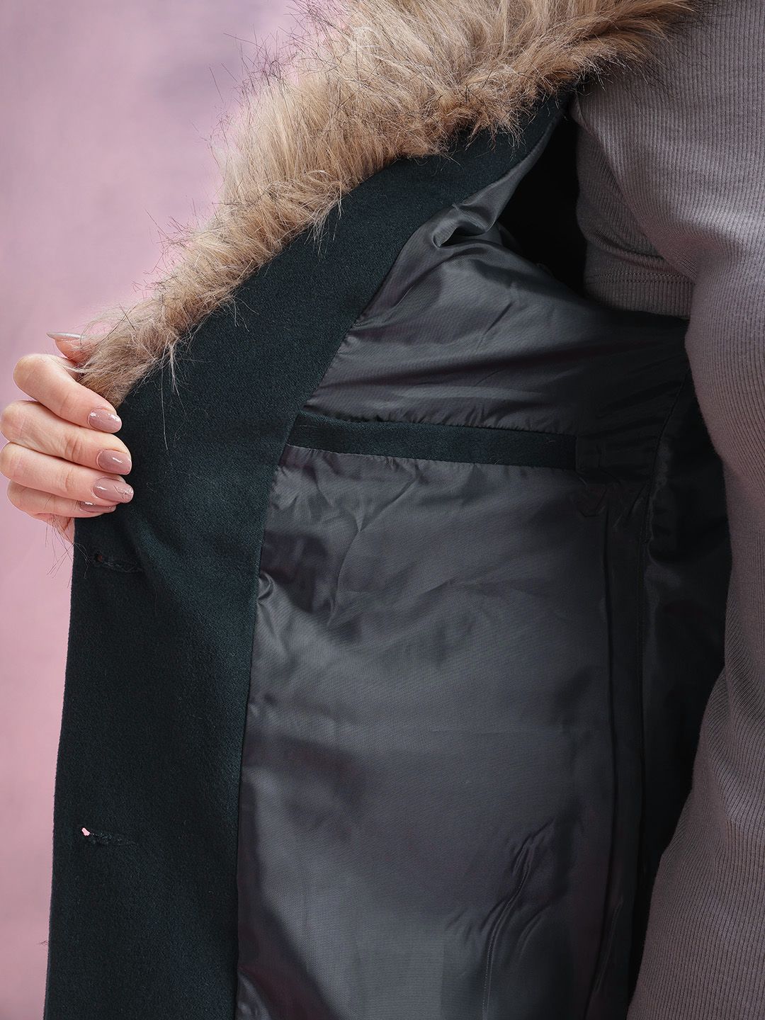 DressBerry Fur Shawl Collar Single-Breasted Overcoat