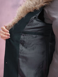 DressBerry Fur Shawl Collar Single-Breasted Overcoat