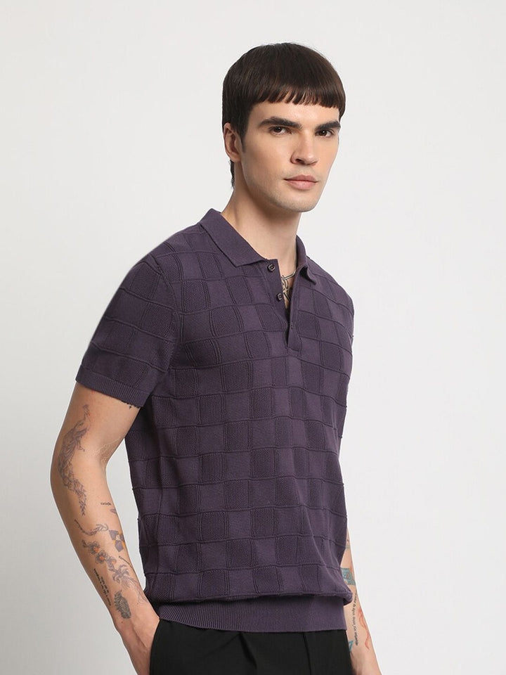 THE BEAR HOUSE Checked Polo Collar Cotton T-shirt