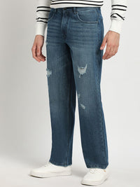 THE BEAR HOUSE Men Straight Fit Mildly Distressed Light Fade Pure Cotton Jeans