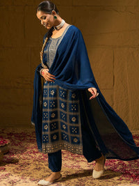 Indo Era Ethnic Motifs Embroidered Zari Straight Kurta with Trousers & Dupatta