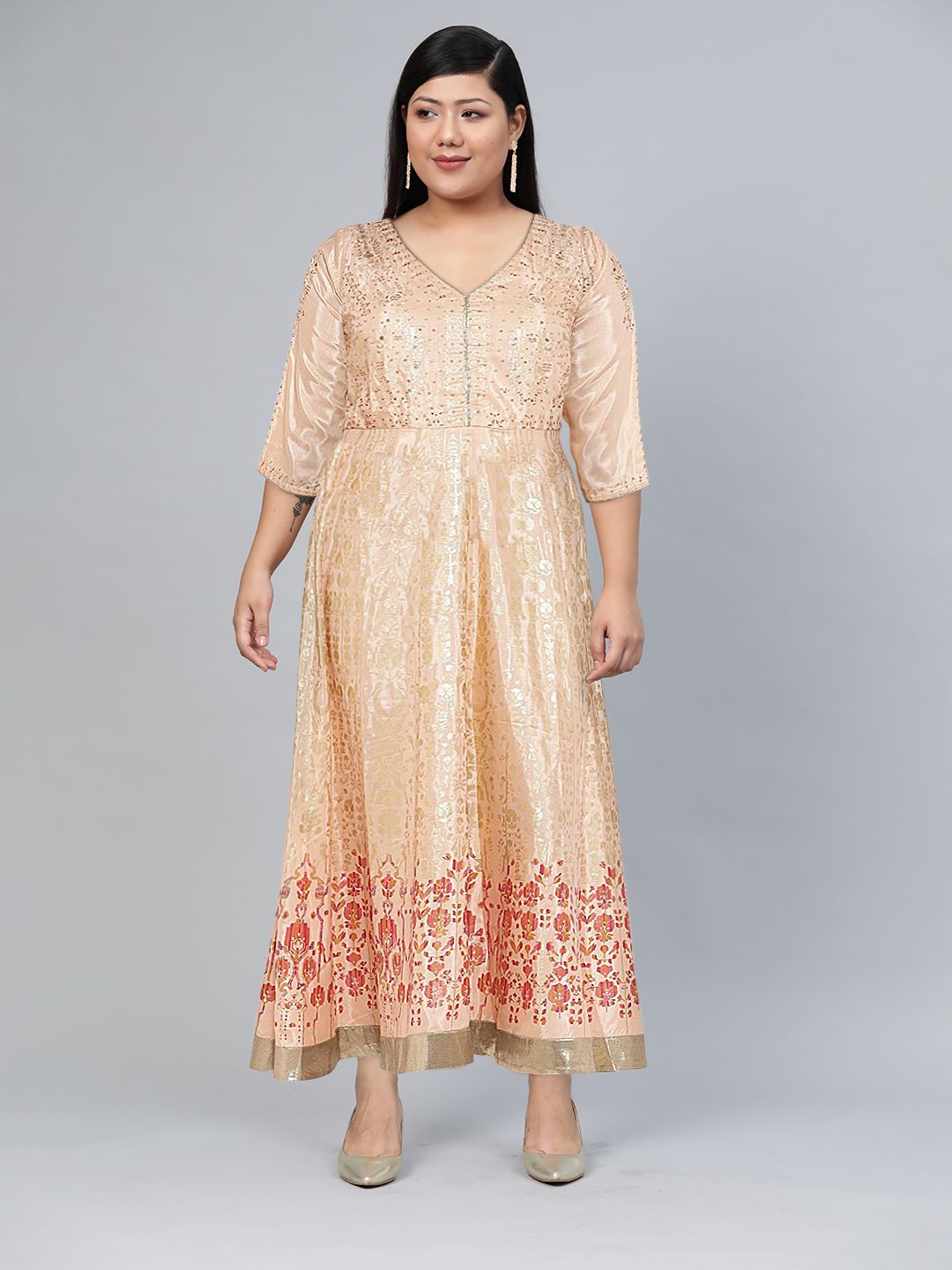 W Pink Ethnic Motifs Ethnic Maxi Dress