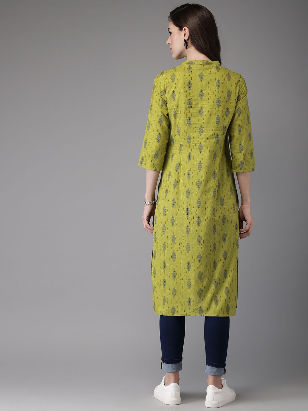 Anouk Women Green & Brown Printed Straight Kurta