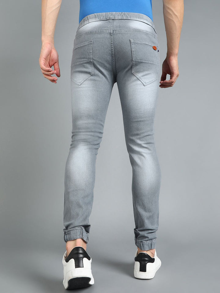 Urbano Fashion Men Grey Jogger Mid-Rise Slash Knee Stretchable Jogger Jeans