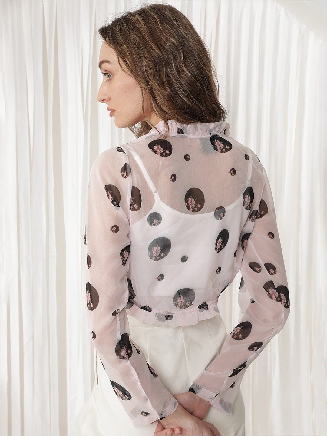 RAREISM Floral Printed Open Front Crop Shrug