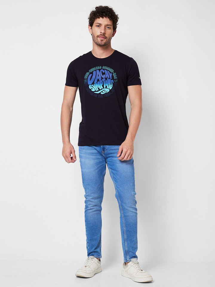 SPYKAR Round Neck Short Sleeves Typography Printed Slim Fit Cotton T-shirt