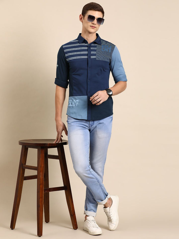 Being Human Men Pure Cotton Slim Fit Colourblocked Casual Shirt
