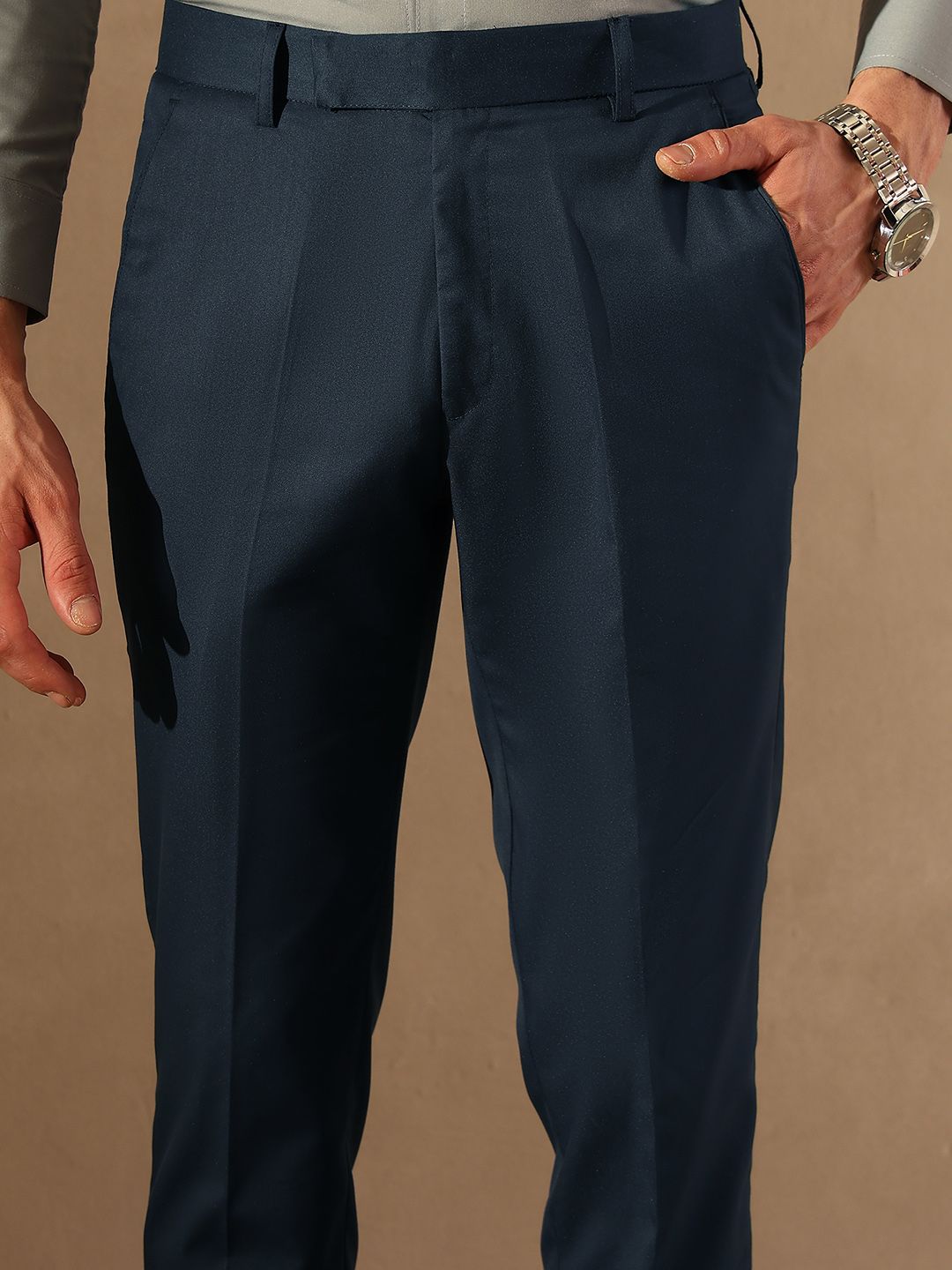 DENNISON Men Navy Blue Tapered Fit Trousers