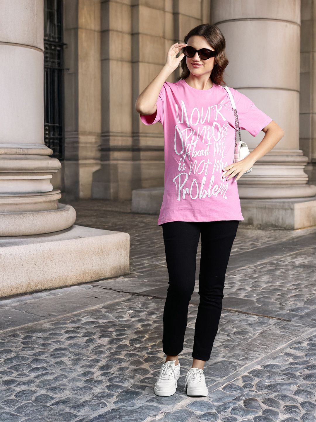 DressBerry Women Typography Printed Drop-Shoulder Sleeves Pure Cotton T-shirt