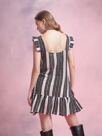 DressBerry Striped Flutter Sleeve Crochet A-Line Mini Dress