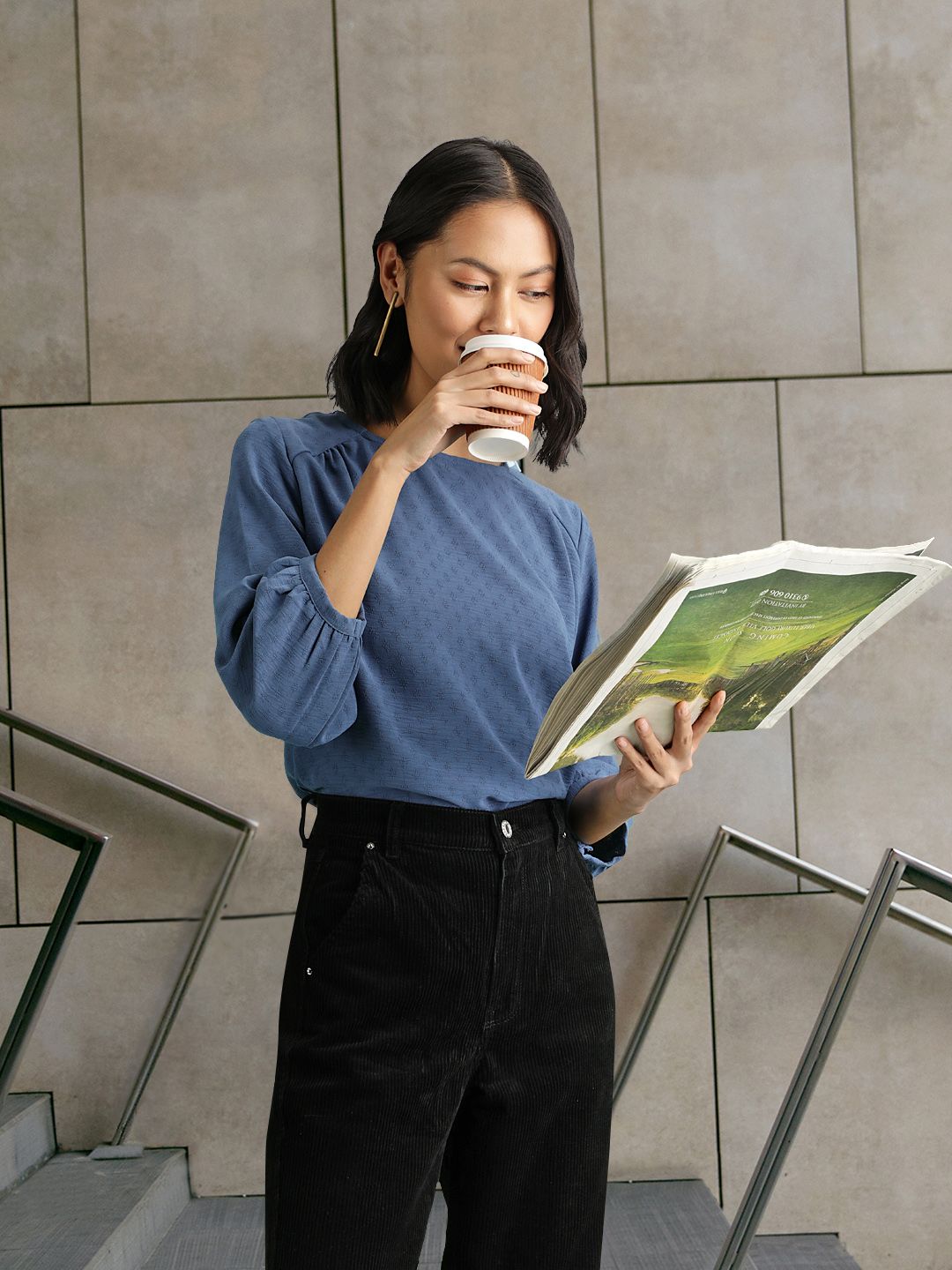 AND Blue Blouson Top
