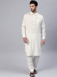 SOJANYA Men Off-White Solid Pathani Kurta with Salwar