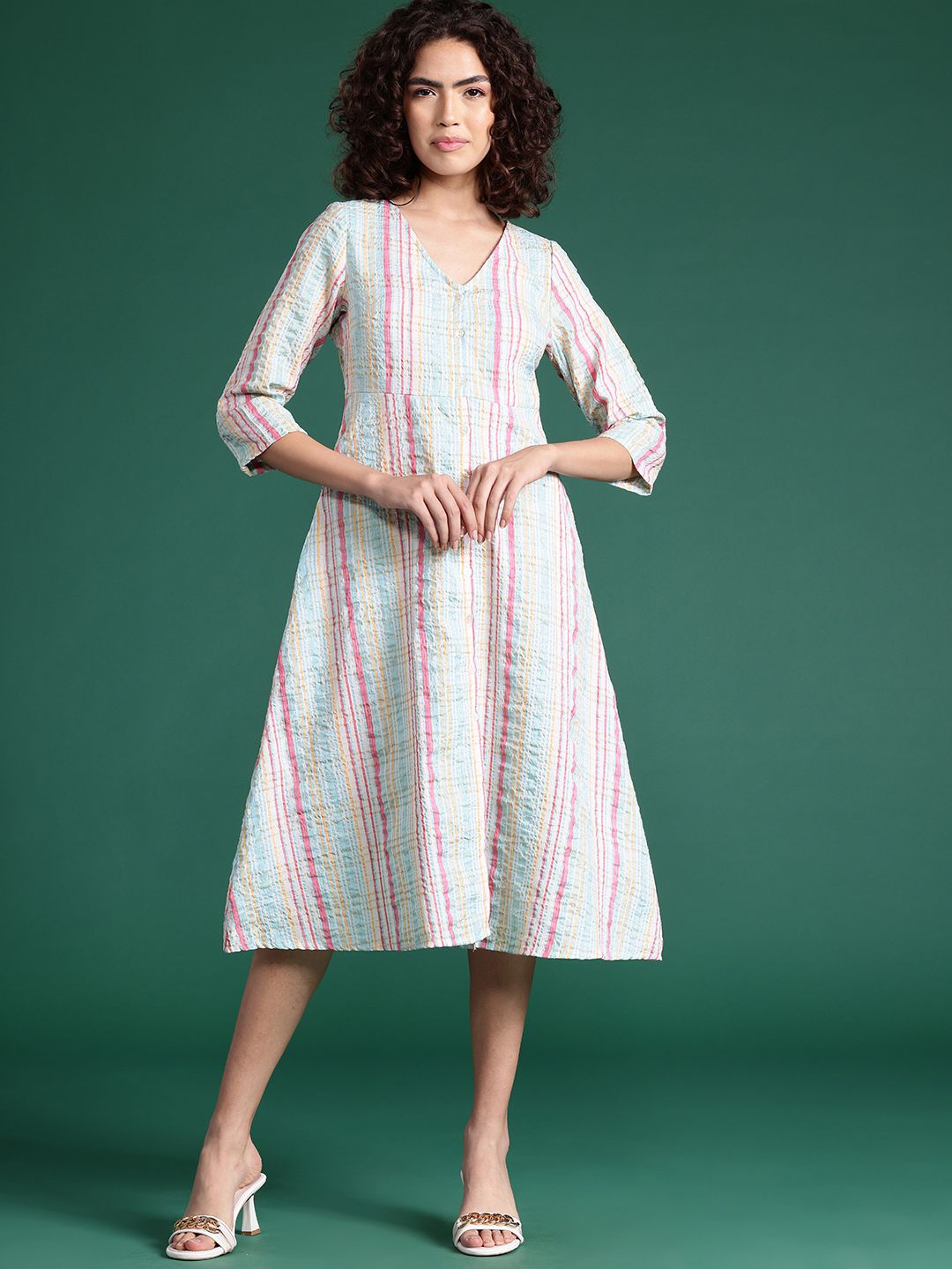 DressBerry Striped A-Line Midi Dress