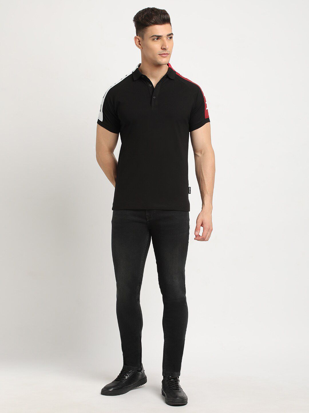 THE BEAR HOUSE Polo Collar Raglan Sleeves Slim Fit T-shirt