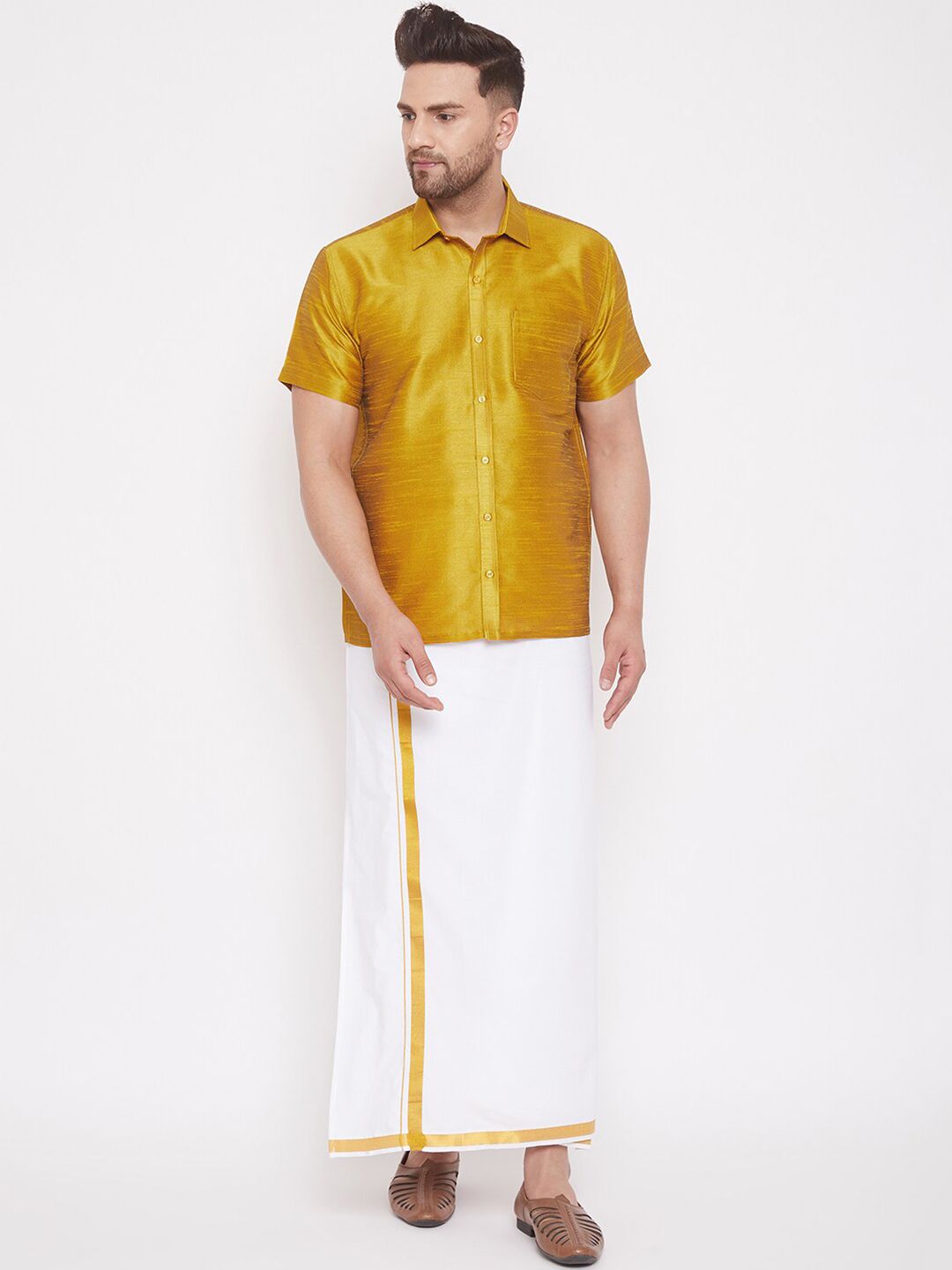 VASTRAMAY Premium Spread Collar Silk Shirt