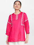 Global Desi Floral Embroidered Puff Sleeves Top