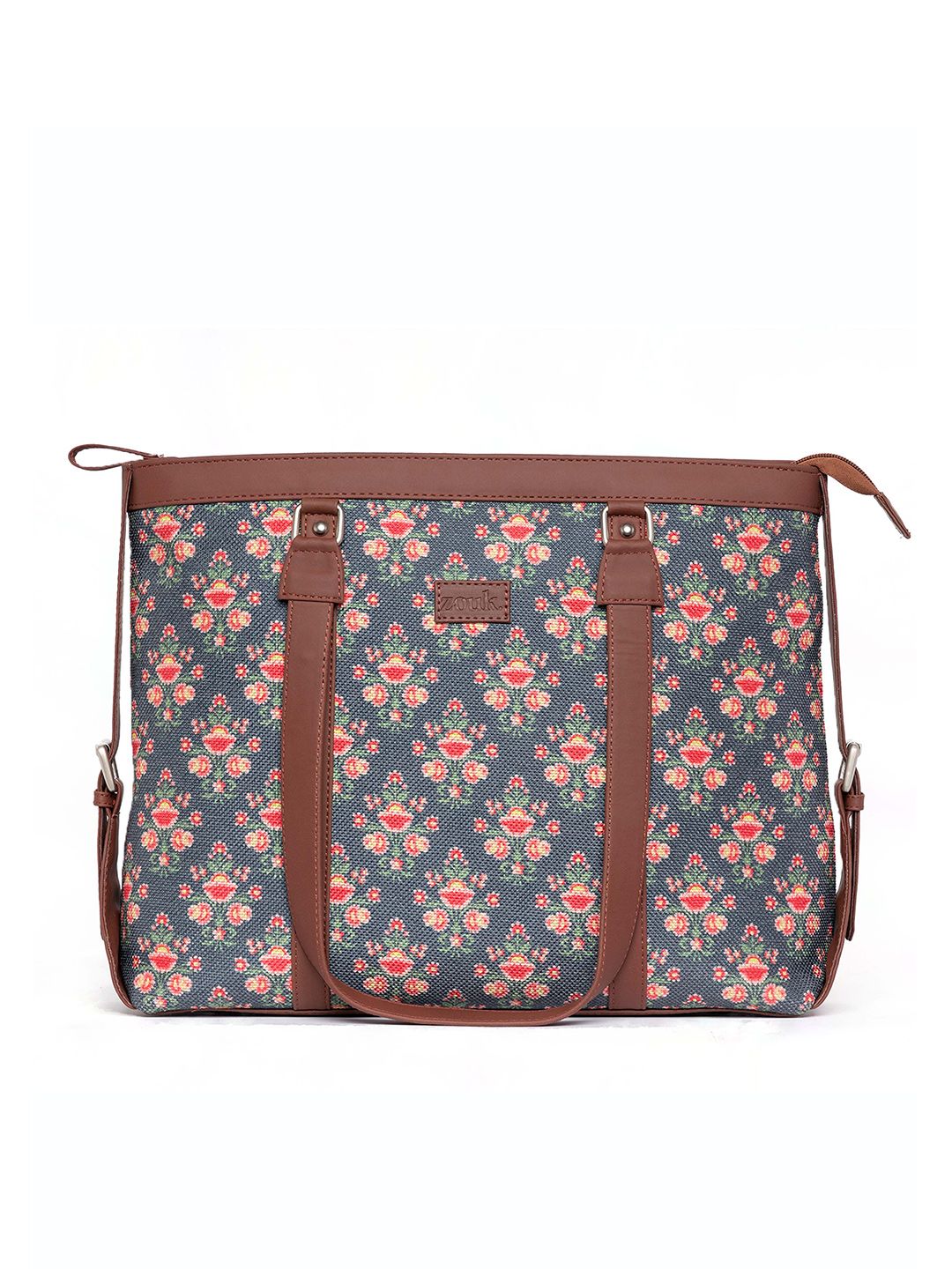 ZOUK Women Navy Blue & Brown Floral Laptop Structured Bag