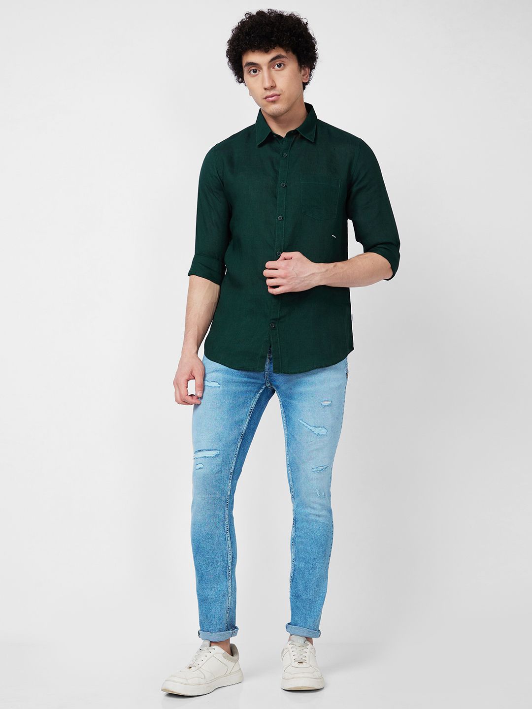 SPYKAR Spread Collar Linen Casual Shirt