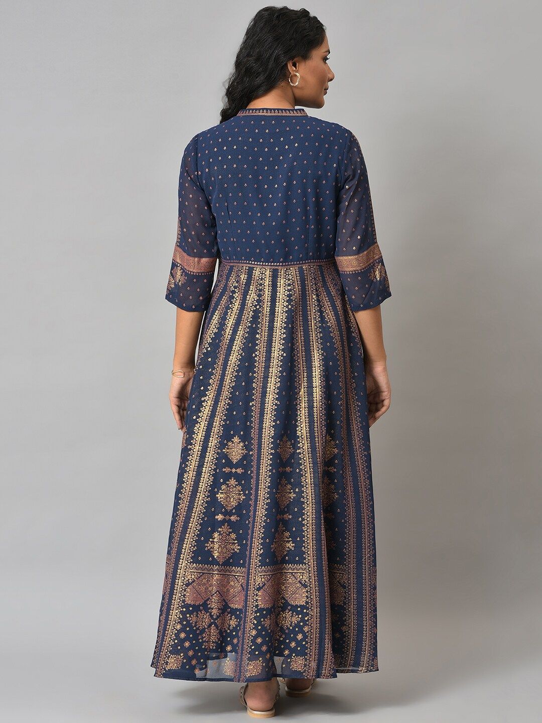 W Blue Ethnic Motifs Ethnic Maxi Dress