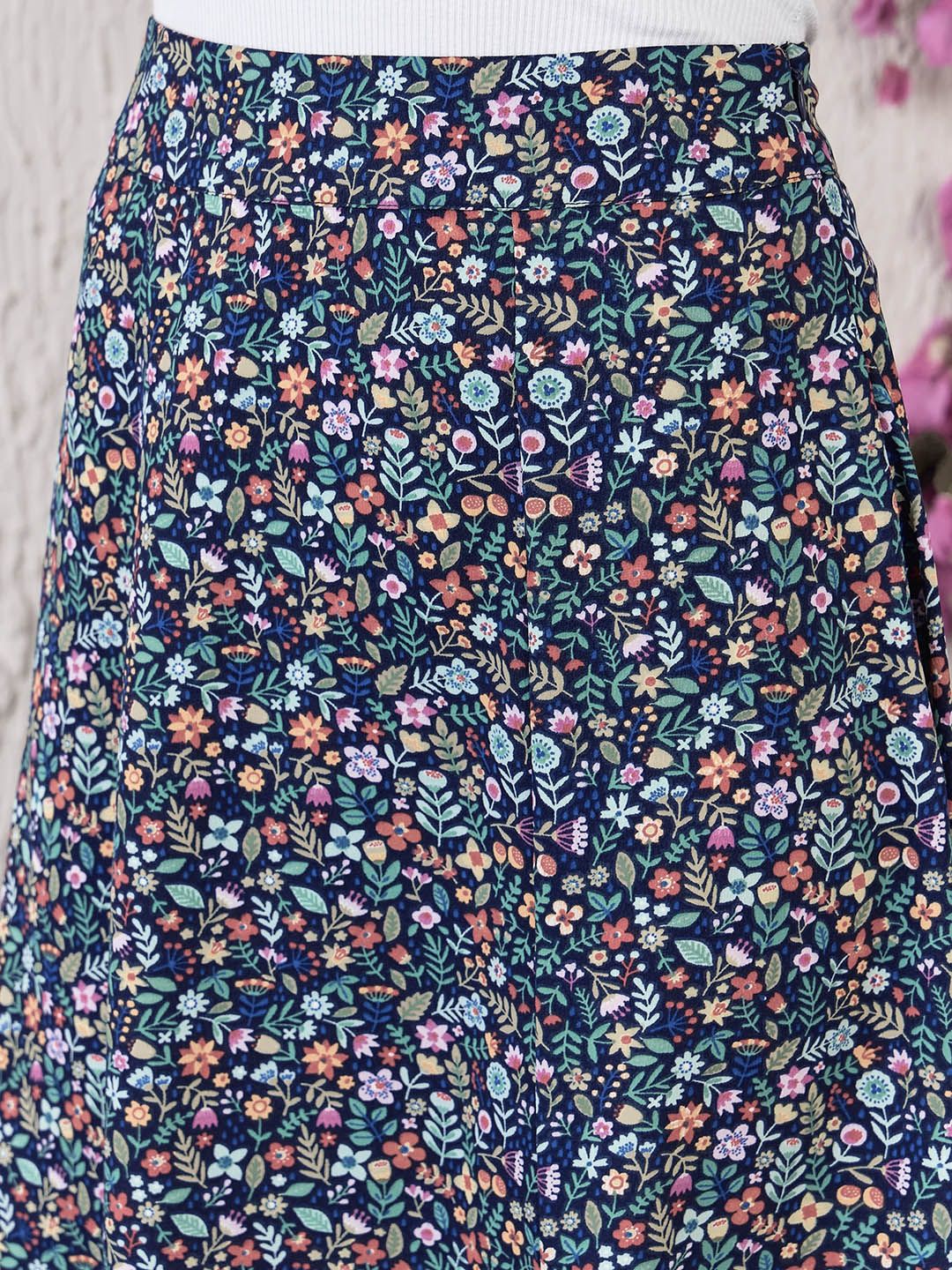 Berrylush Purple Floral Printed High-Rise Maxi A-Line Skirt