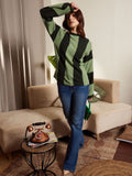 Berrylush Green Striped Acrylic Pullover Sweater