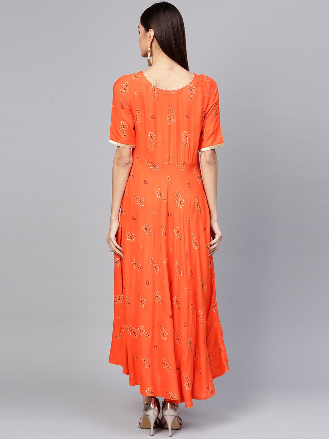 Gerua By Libas Women Orange  Golden Printed Maxi Dress