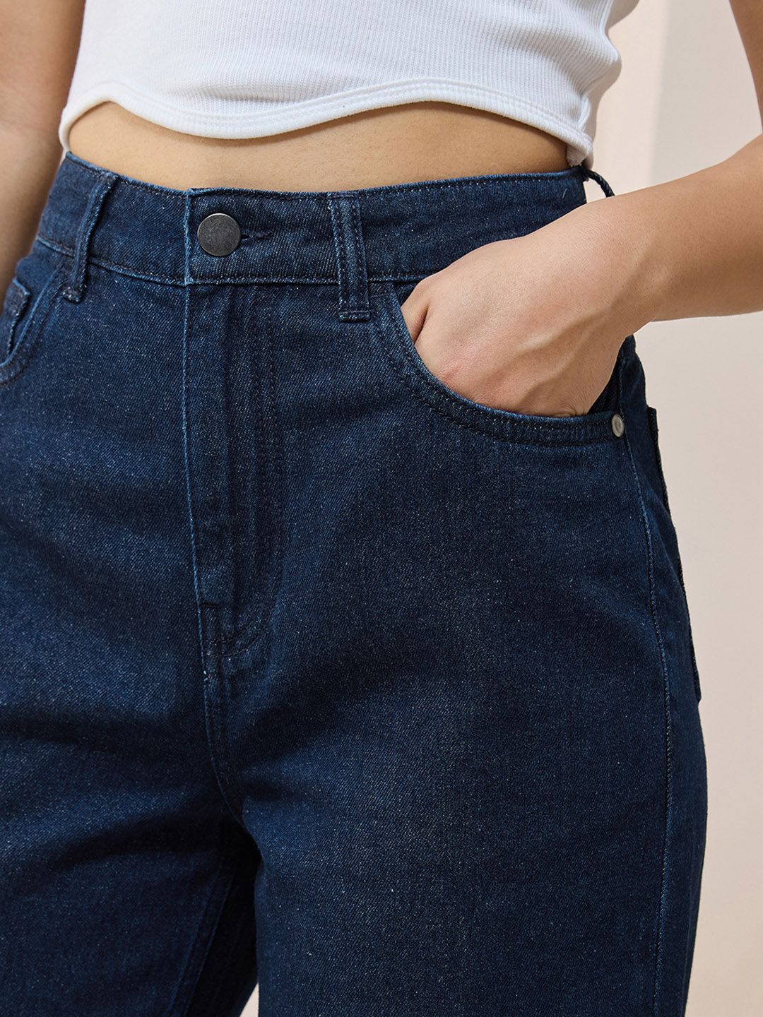 Bewakoof Women Blue Baggy Wide Leg Clean Look Cotton Jeans