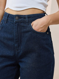 Bewakoof Women Blue Baggy Wide Leg Clean Look Cotton Jeans