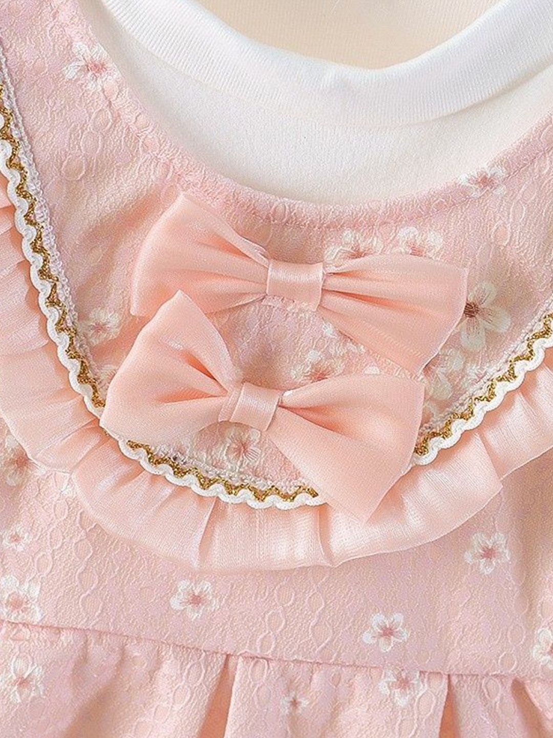 YK Girls Cotton Self Design Fit & Flare Dress