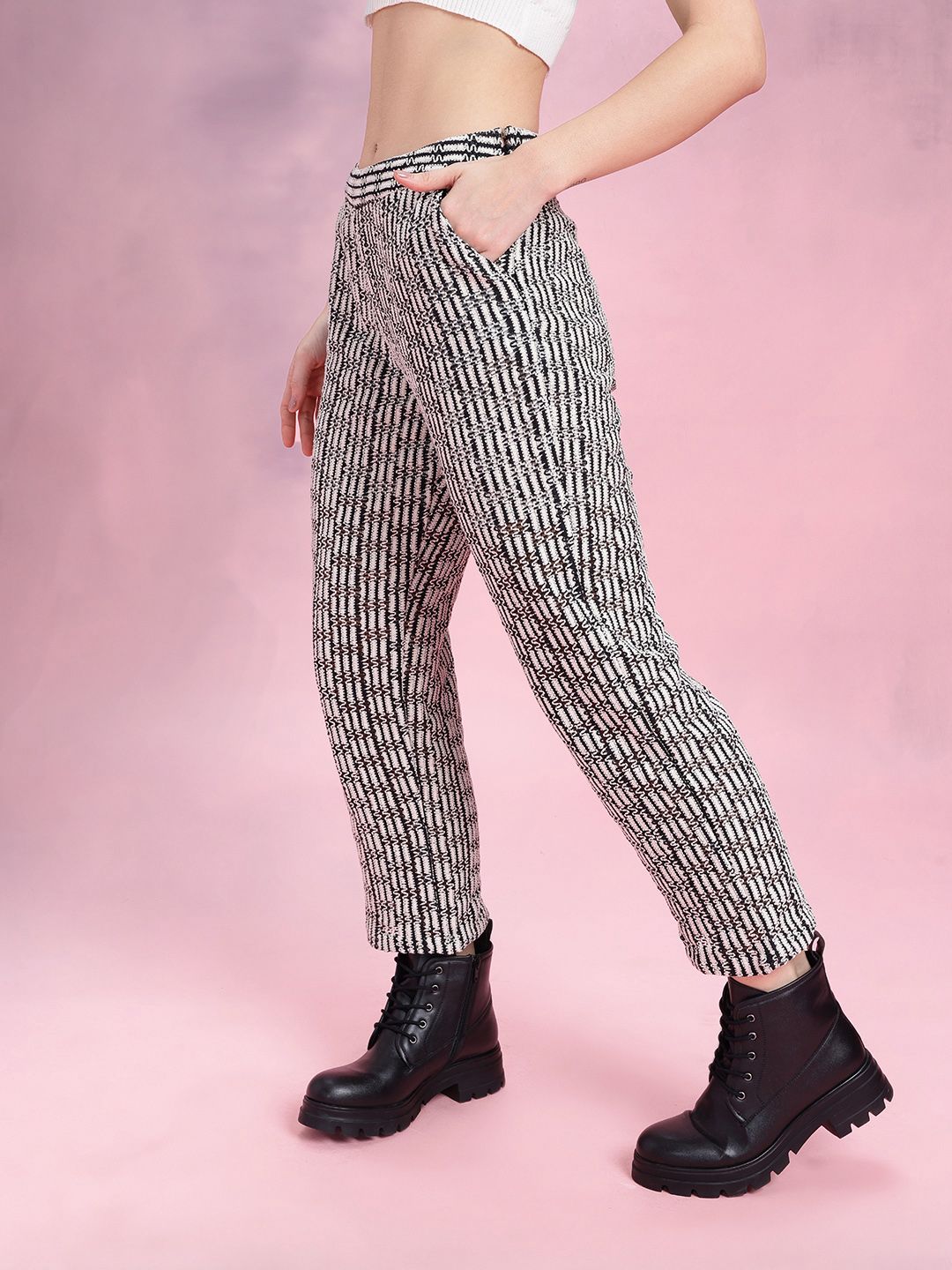 DressBerry Women Self-Design Monochrome Trousers