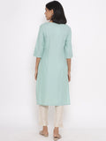W Women Jacquard Kurta with Embroidered Yoke