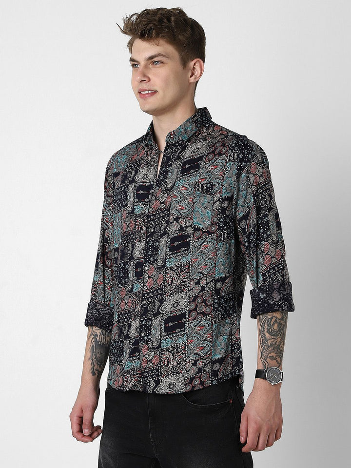 VASTRADO Men Classic Slim Fit Ethnic Motifs Printed Casual Shirt