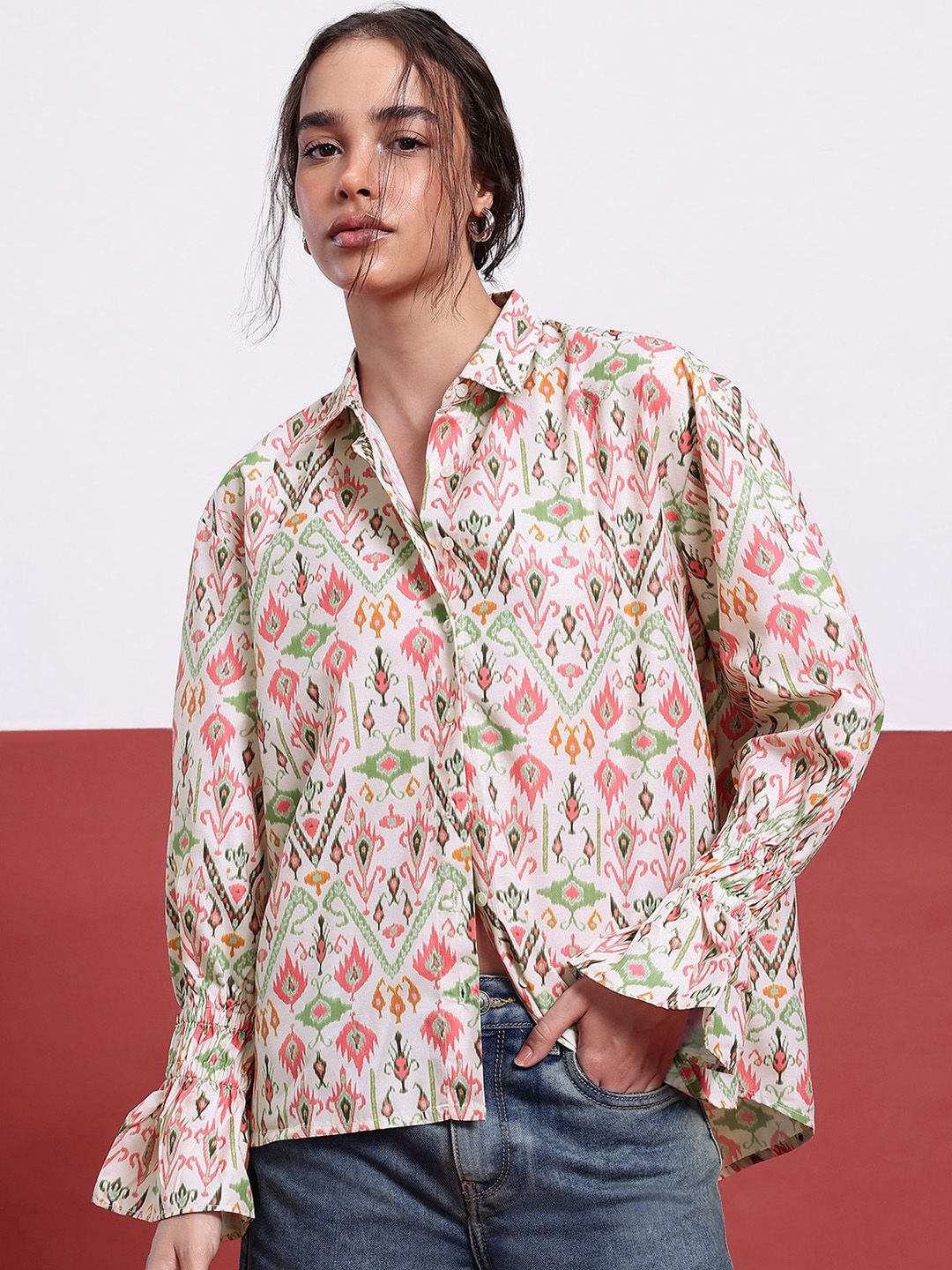 DressBerry Ikat Edge Printed Shirt Style Top