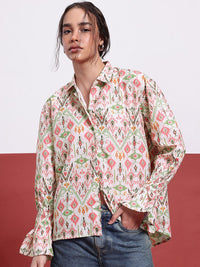 DressBerry Ikat Edge Printed Shirt Style Top