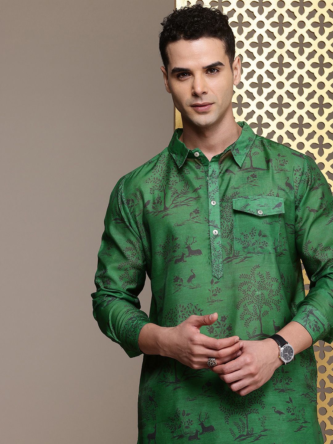 House of Pataudi Animal Graphic Printed Jashn Kurta