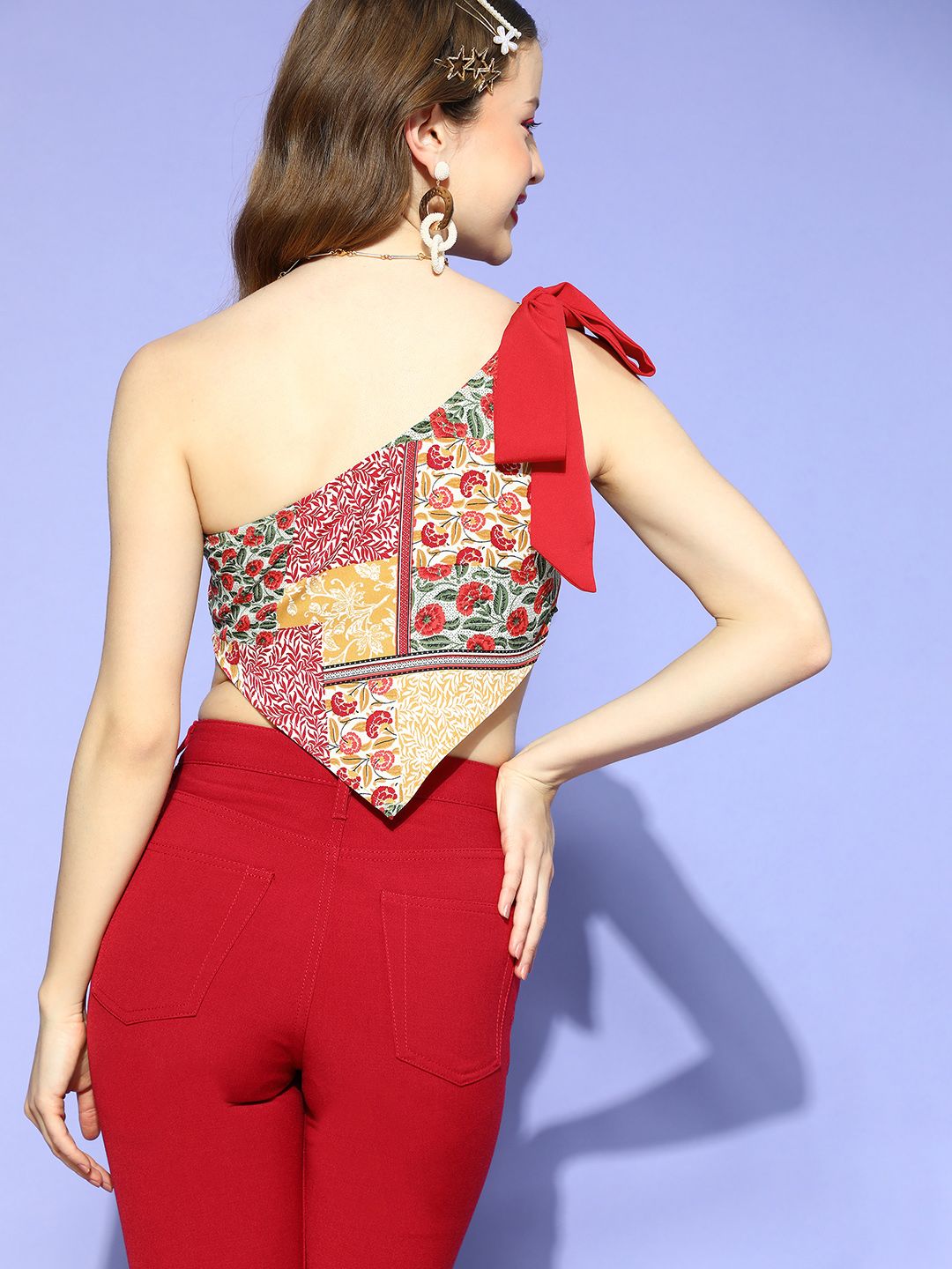 Berrylush Women Gorgeous Red Floral Scarf Top